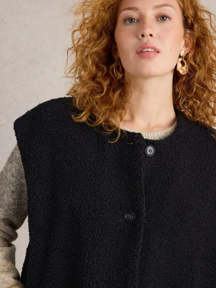 Women Borg Gilet Pure Black White Stuff Coats and Jackets Women Borg Gilet Pure Black White Stuff Coats and Jackets