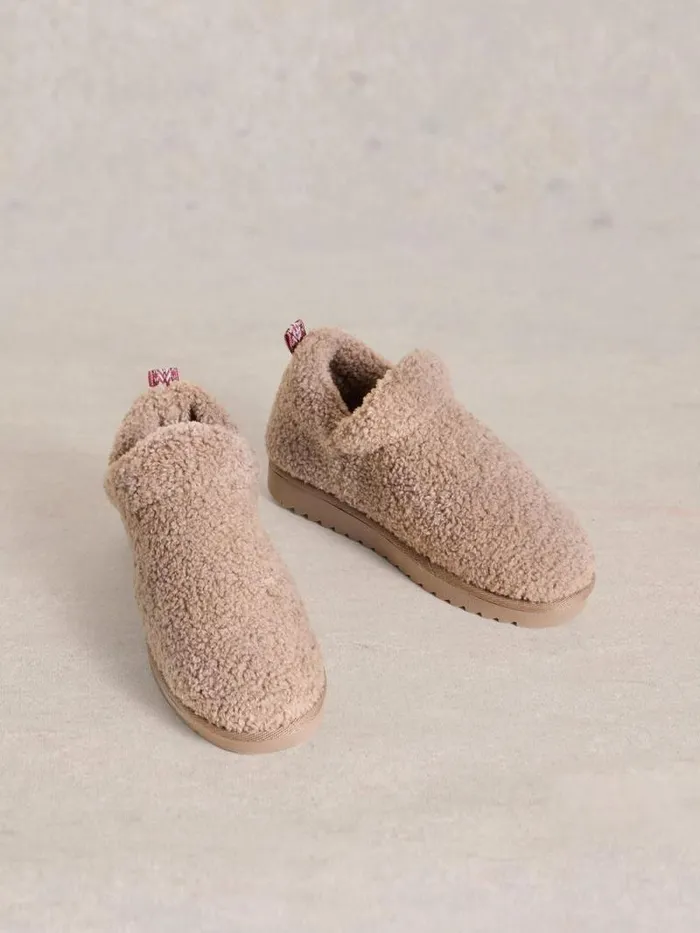 Women Borg Slipper Bootie Dark Natural White Stuff Nightwear