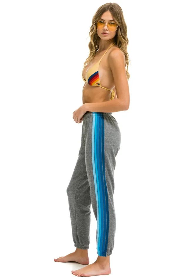 Women Bottoms Aviator Nation 5 STRIPE SWEATPANTS 8211 HEATHER GREY BLUE