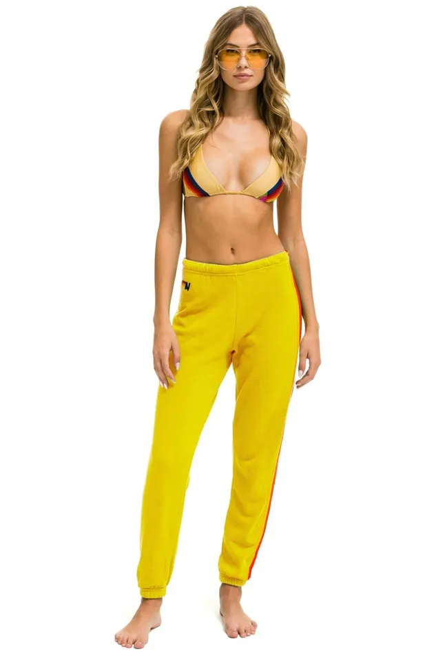Women Bottoms Aviator Nation 5 STRIPE SWEATPANTS 8211 LEMON YELLOW PURPLE Women Bottoms Aviator Nation 5 STRIPE SWEATPANTS 8211 LEMON YELLOW PURPLE