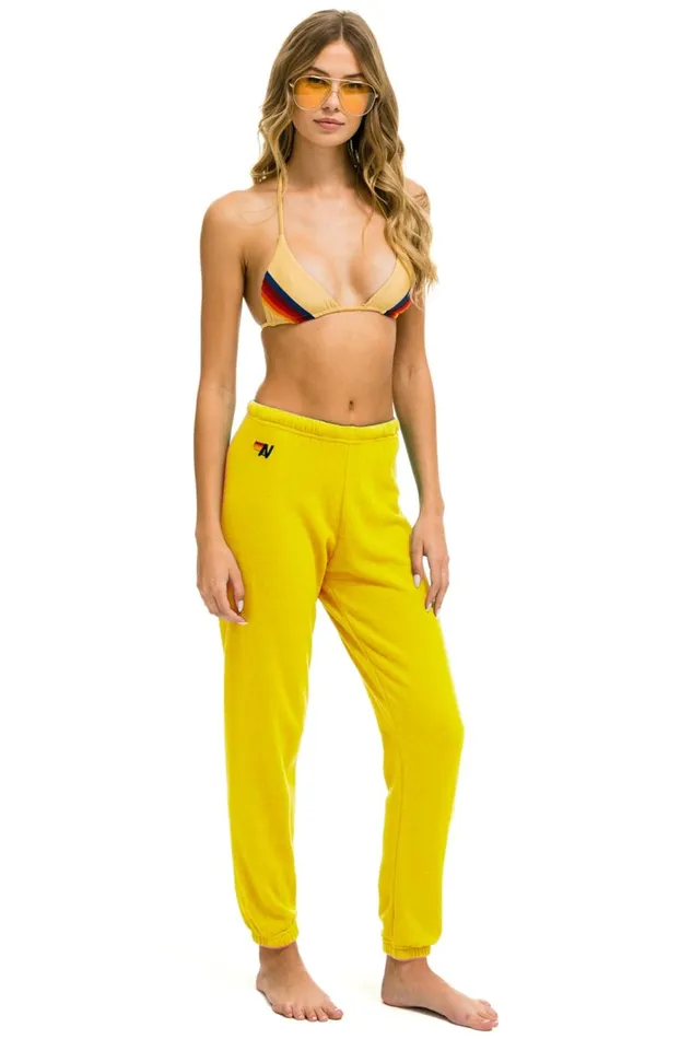 Women Bottoms Aviator Nation 5 STRIPE SWEATPANTS 8211 LEMON YELLOW PURPLE Women Bottoms Aviator Nation 5 STRIPE SWEATPANTS 8211 LEMON YELLOW PURPLE