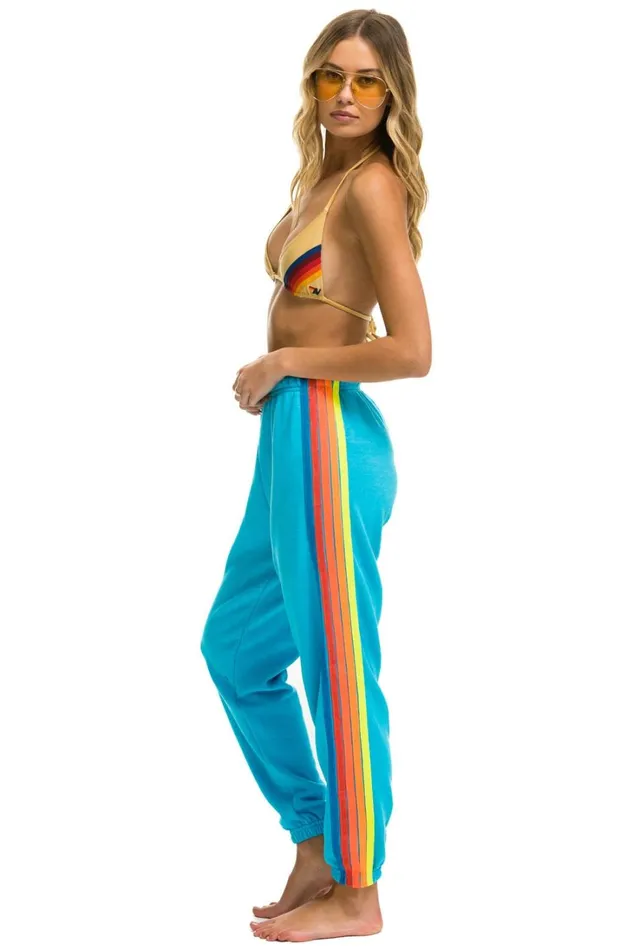 Women Bottoms Aviator Nation 5 STRIPE SWEATPANTS 8211 NEON BLUE NEON RAINBOW