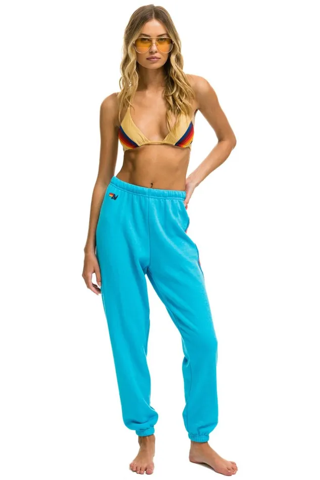 Women Bottoms Aviator Nation 5 STRIPE SWEATPANTS 8211 NEON BLUE NEON RAINBOW Women Bottoms Aviator Nation 5 STRIPE SWEATPANTS 8211 NEON BLUE NEON RAINBOW