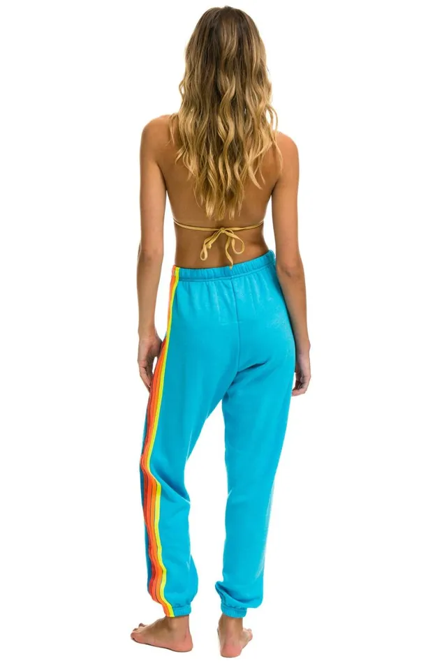 Women Bottoms Aviator Nation 5 STRIPE SWEATPANTS 8211 NEON BLUE NEON RAINBOW Women Bottoms Aviator Nation 5 STRIPE SWEATPANTS 8211 NEON BLUE NEON RAINBOW