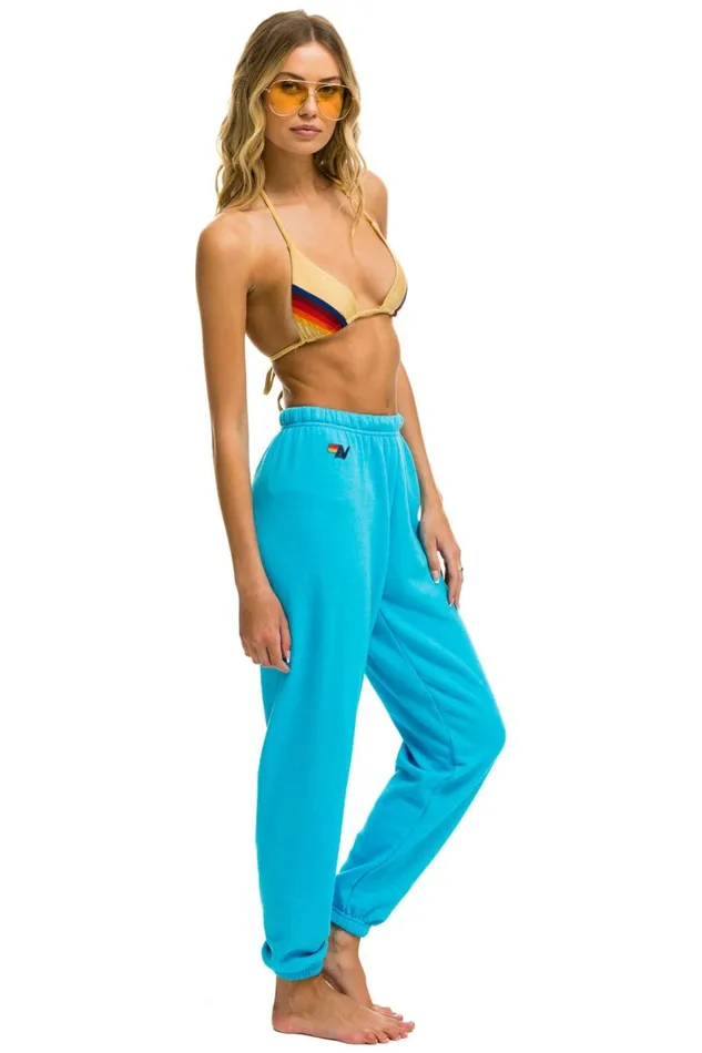 Women Bottoms Aviator Nation 5 STRIPE SWEATPANTS 8211 NEON BLUE NEON RAINBOW Women Bottoms Aviator Nation 5 STRIPE SWEATPANTS 8211 NEON BLUE NEON RAINBOW