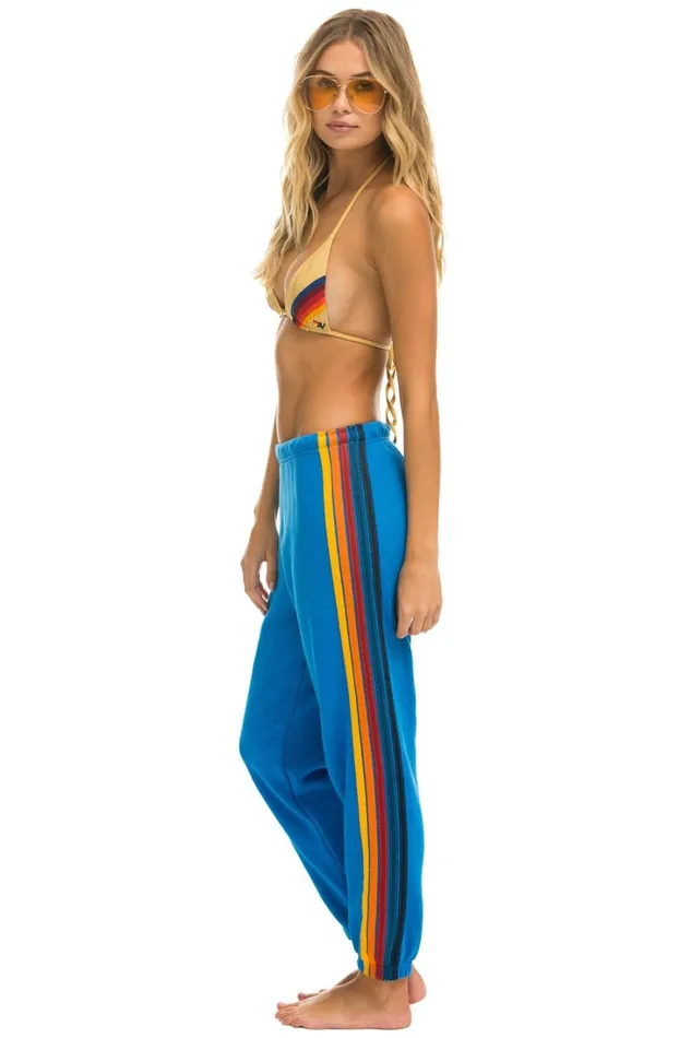 Women Bottoms Aviator Nation 5 STRIPE SWEATPANTS 8211 OCEAN
