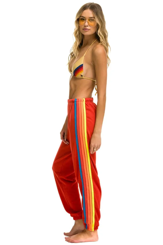Women Bottoms Aviator Nation 5 STRIPE SWEATPANTS 8211 RED NEON RAINBOW