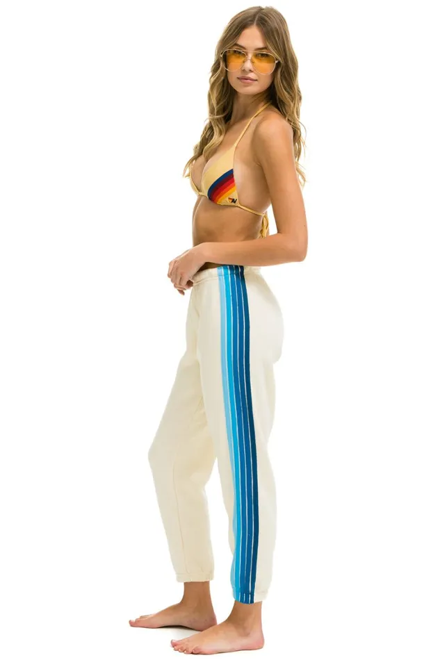 Women Bottoms Aviator Nation 5 STRIPE SWEATPANTS 8211 VINTAGE WHITE BLUE