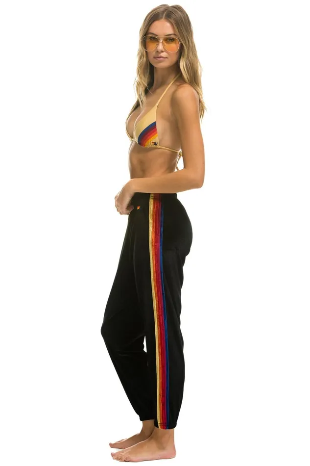 Women Bottoms Aviator Nation CLASSIC VELVET SWEATPANTS 8211 BLACK