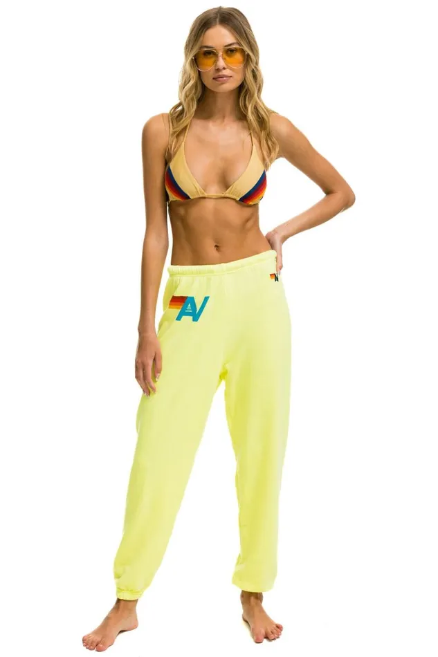 Women Bottoms Aviator Nation LOGO SWEATPANTS 8211 NEON YELLOW