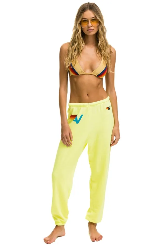 Women Bottoms Aviator Nation LOGO SWEATPANTS 8211 NEON YELLOW Women Bottoms Aviator Nation LOGO SWEATPANTS 8211 NEON YELLOW