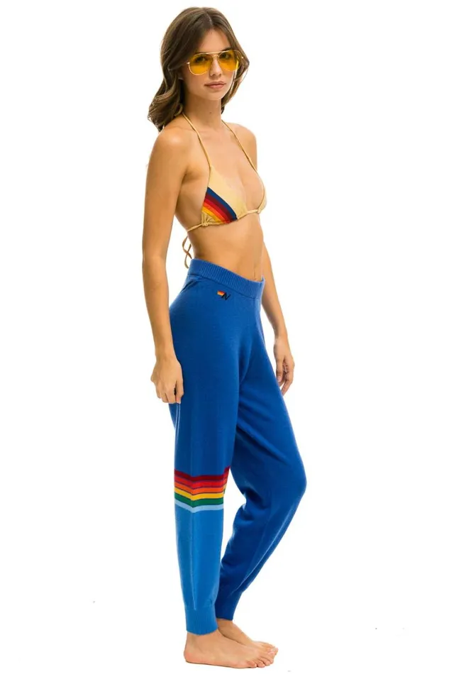 Women Bottoms Aviator Nation RAINBOW STRIPE CASHMERE LIGHT SWEATER PANT 8211 VINTAGE BLUE