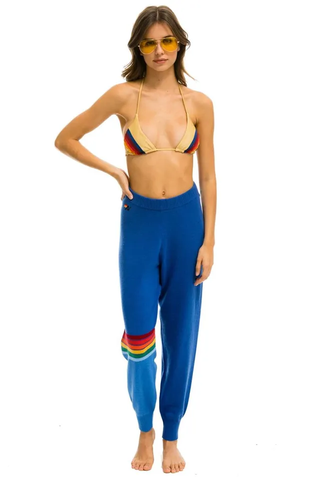 Women Bottoms Aviator Nation RAINBOW STRIPE CASHMERE LIGHT SWEATER PANT 8211 VINTAGE BLUE