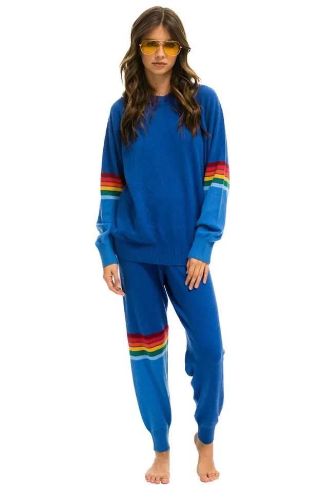 Women Bottoms Aviator Nation RAINBOW STRIPE CASHMERE LIGHT SWEATER PANT 8211 VINTAGE BLUE