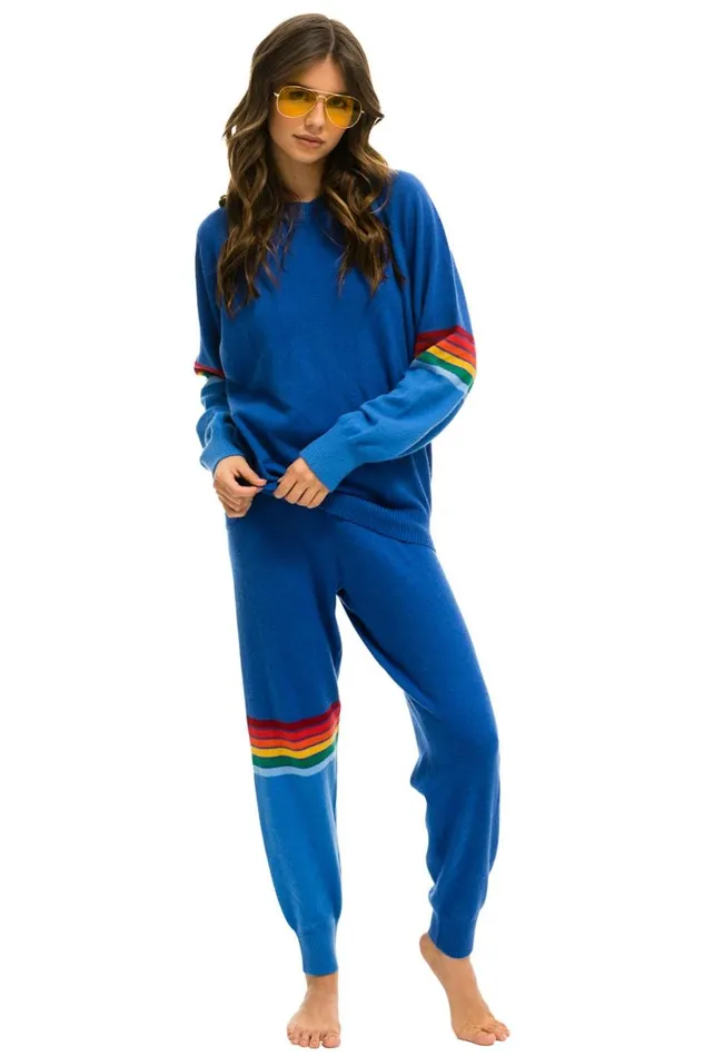 Women Bottoms Aviator Nation RAINBOW STRIPE CASHMERE LIGHT SWEATER PANT 8211 VINTAGE BLUE