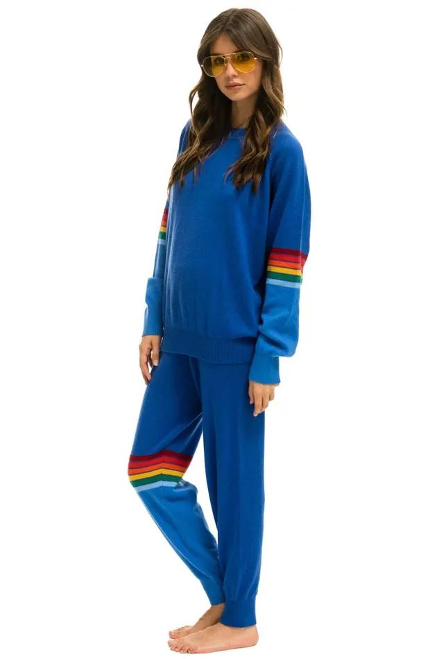 Women Bottoms Aviator Nation RAINBOW STRIPE CASHMERE LIGHT SWEATER PANT 8211 VINTAGE BLUE