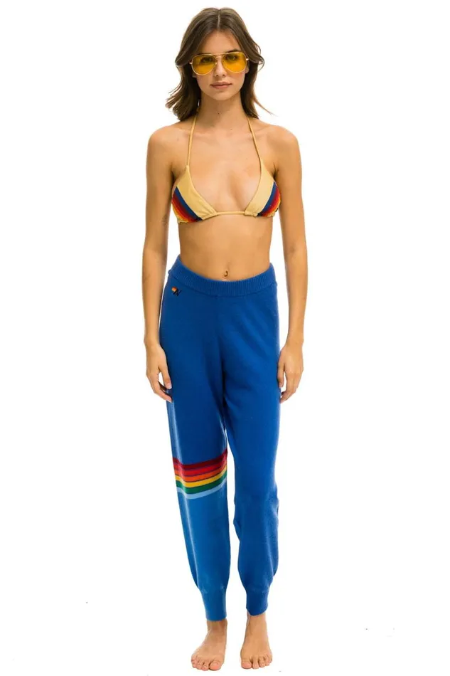 Women Bottoms Aviator Nation RAINBOW STRIPE CASHMERE LIGHT SWEATER PANT 8211 VINTAGE BLUE