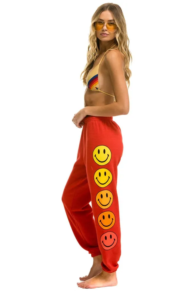 Women Bottoms Aviator Nation SMILEY SUNSET SWEATPANTS 8211 RED