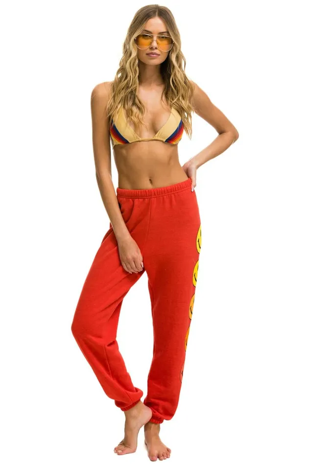 Women Bottoms Aviator Nation SMILEY SUNSET SWEATPANTS 8211 RED