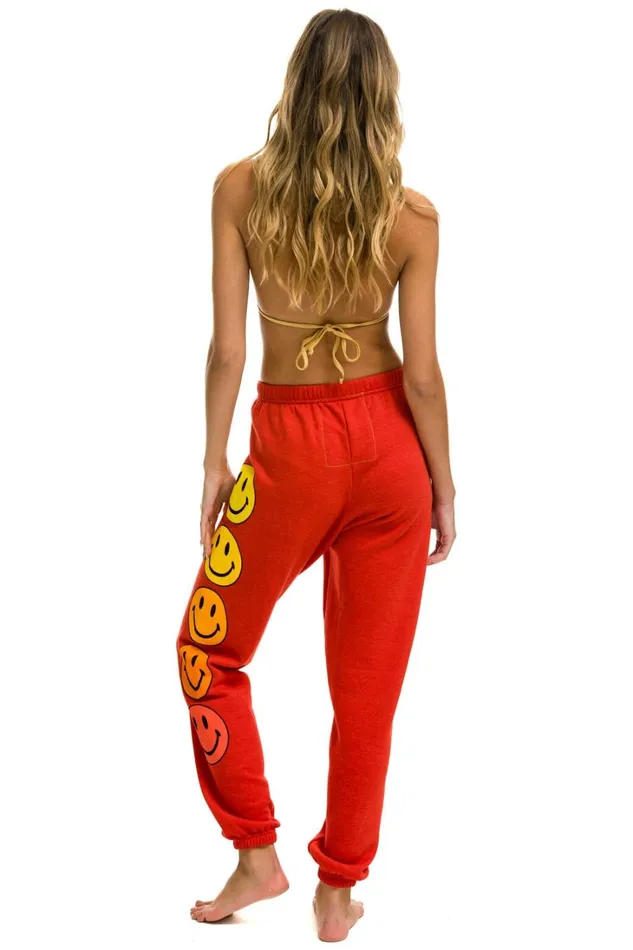 Women Bottoms Aviator Nation SMILEY SUNSET SWEATPANTS 8211 RED