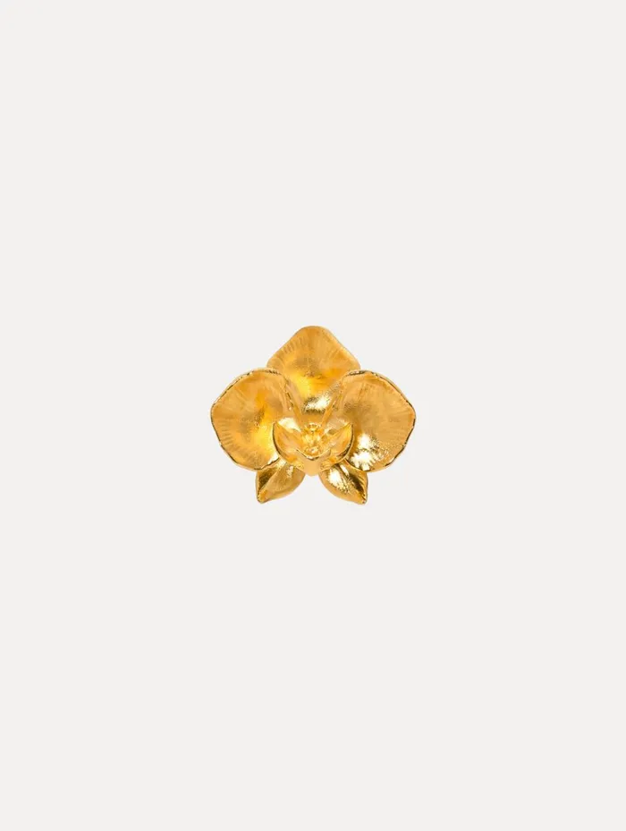 Women Brooches and Hair Accessories Oscar De La Renta Small Orchid Brooch Gold