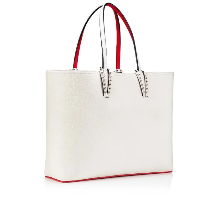 Women Cabata Tote Bag 8211 Grained Calf Leather And Smooth Calf Leather 8211 Bianco Christian Louboutin Shoulder Bags