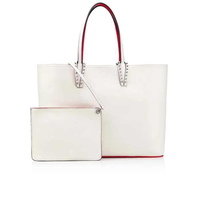 Women Cabata Tote Bag 8211 Grained Calf Leather And Smooth Calf Leather 8211 Bianco Christian Louboutin Shoulder Bags