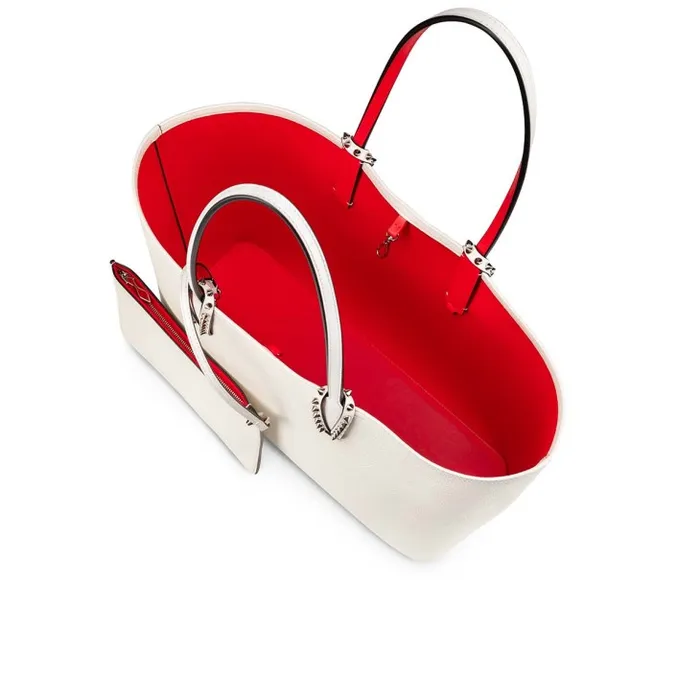 Women Cabata Tote Bag 8211 Grained Calf Leather And Smooth Calf Leather 8211 Bianco Christian Louboutin Shoulder Bags