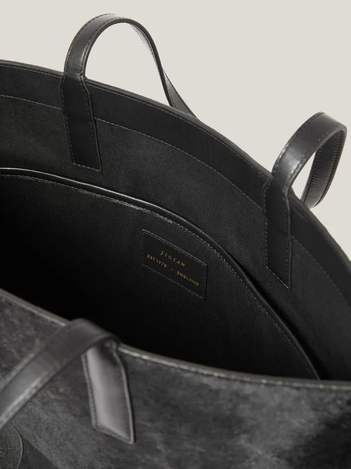 Women Calf Hair Leather Tote Black Jigsaw Wallets and Card Holders