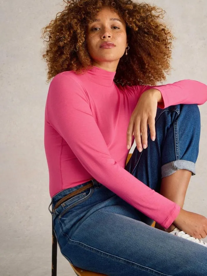 Women CAMILLE HIGH NECK TEE Bright Pink White Stuff Tops and Tees Women CAMILLE HIGH NECK TEE Bright Pink White Stuff Tops and Tees