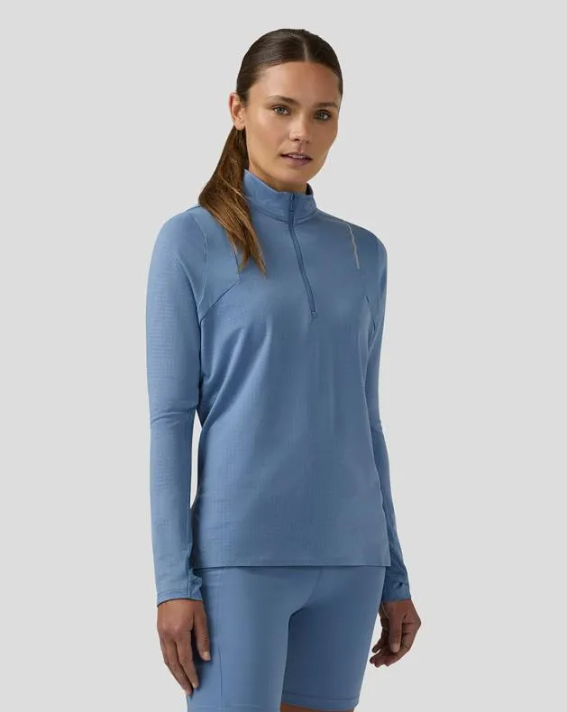 Women Castore 14 Zips WoApex Long Sleeve Aeromesh Training 14 Zip Top 8211 Light Blue