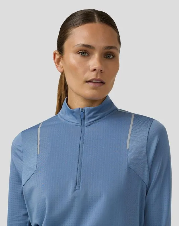 Women Castore 14 Zips WoApex Long Sleeve Aeromesh Training 14 Zip Top 8211 Light Blue