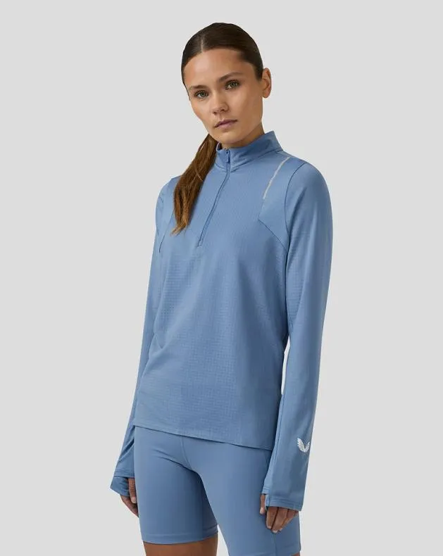 Women Castore 14 Zips WoApex Long Sleeve Aeromesh Training 14 Zip Top 8211 Light Blue
