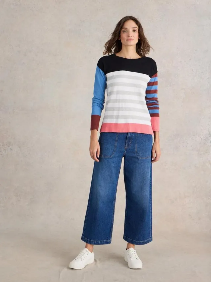Women CITY STRIPE JUMPER Blue Multi White Stuff Knitwear