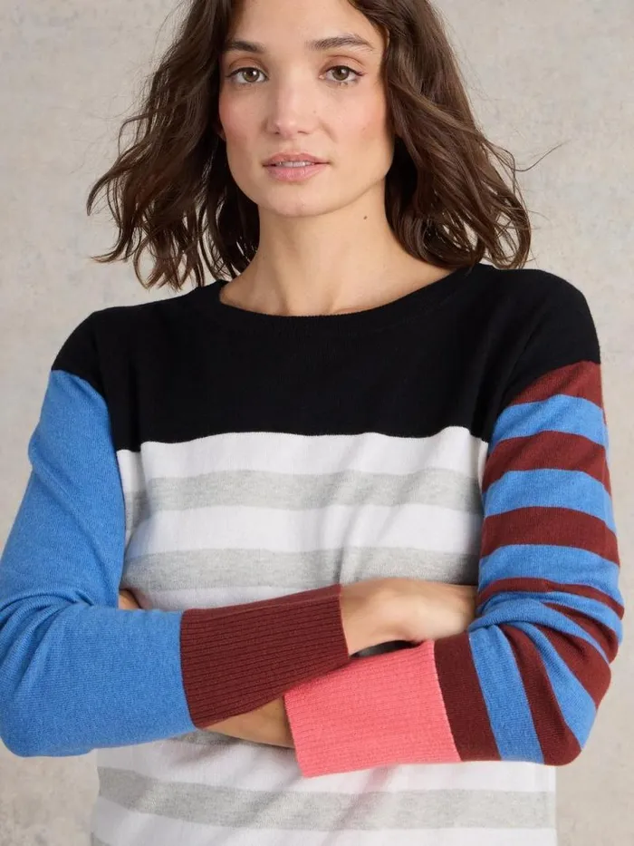 Women CITY STRIPE JUMPER Blue Multi White Stuff Knitwear