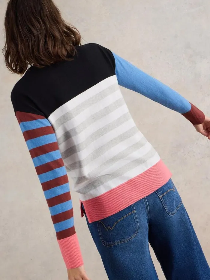 Women CITY STRIPE JUMPER Blue Multi White Stuff Knitwear