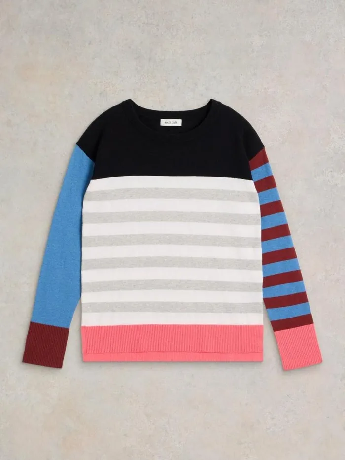 Women CITY STRIPE JUMPER Blue Multi White Stuff Knitwear