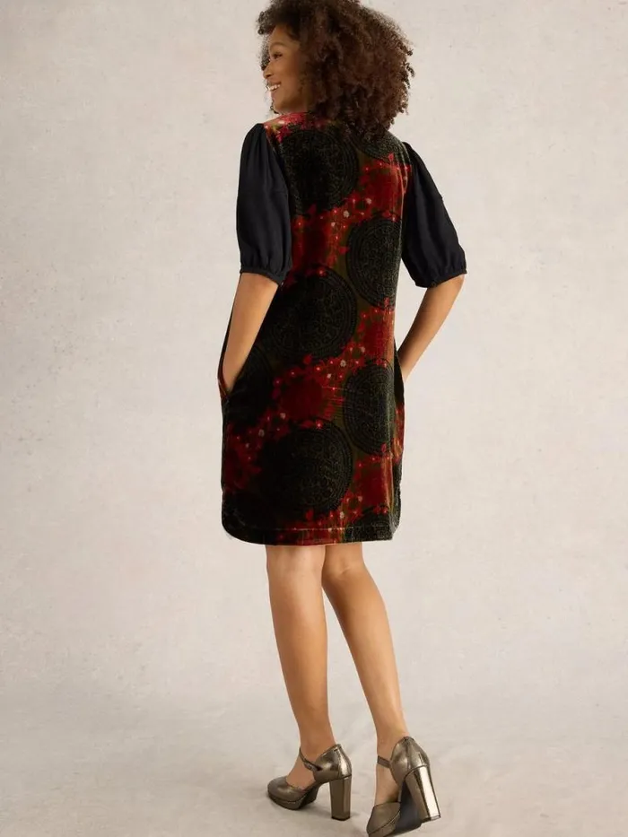 Women Cleo Velvet Mix Dress Green Print White Stuff Dresses