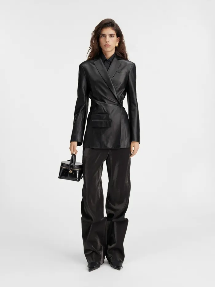 Women Coats and Jackets JACQUEMUS The Tibau Leather Jacket Black