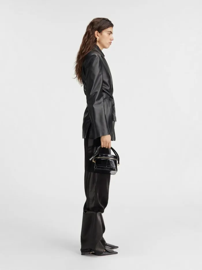 Women Coats and Jackets JACQUEMUS The Tibau Leather Jacket Black Women Coats and Jackets JACQUEMUS The Tibau Leather Jacket Black