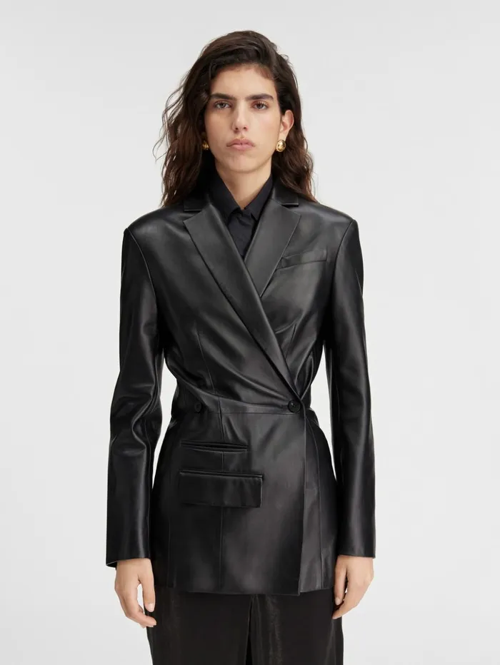Women Coats and Jackets JACQUEMUS The Tibau Leather Jacket Black Women Coats and Jackets JACQUEMUS The Tibau Leather Jacket Black