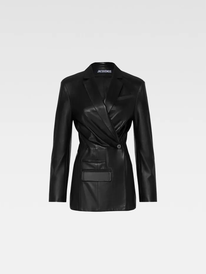 Women Coats and Jackets JACQUEMUS The Tibau Leather Jacket Black Women Coats and Jackets JACQUEMUS The Tibau Leather Jacket Black