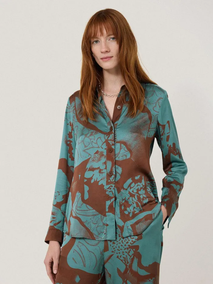 Women Collage Stitch Detail Shirt Blue Jigsaw Shirts and Tops