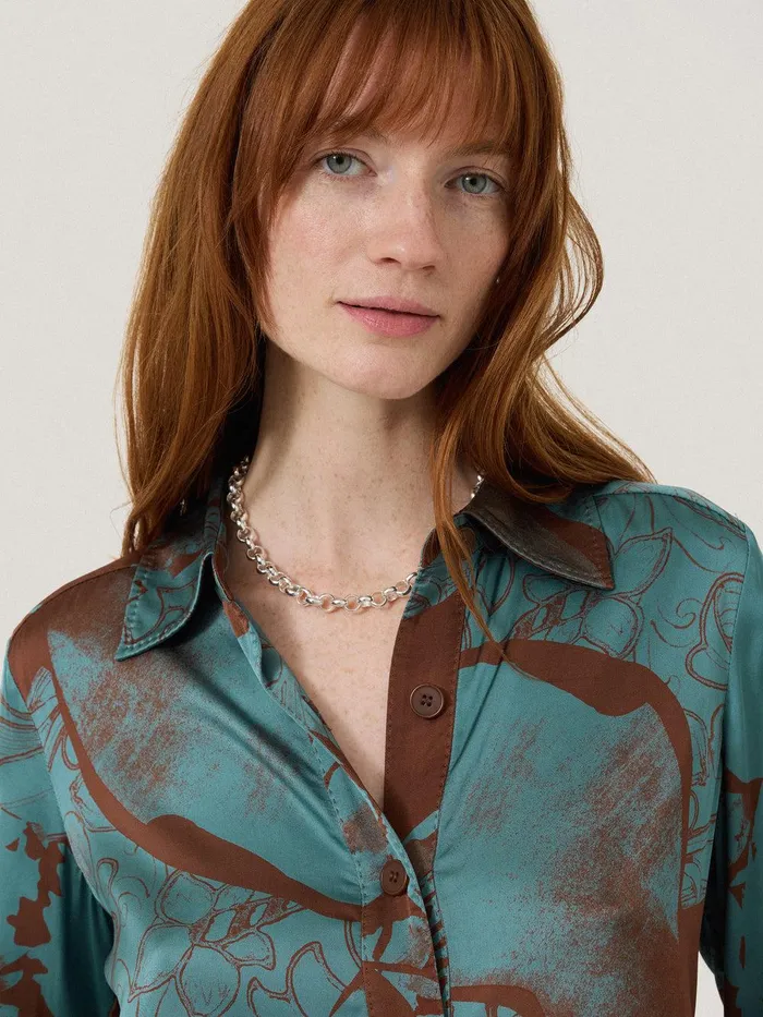 Women Collage Stitch Detail Shirt Blue Jigsaw Shirts and Tops