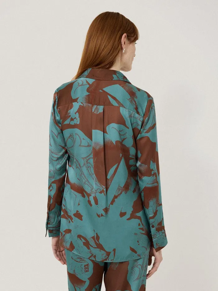Women Collage Stitch Detail Shirt Blue Jigsaw Shirts and Tops