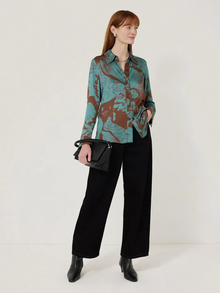 Women Collage Stitch Detail Shirt Blue Jigsaw Shirts and Tops