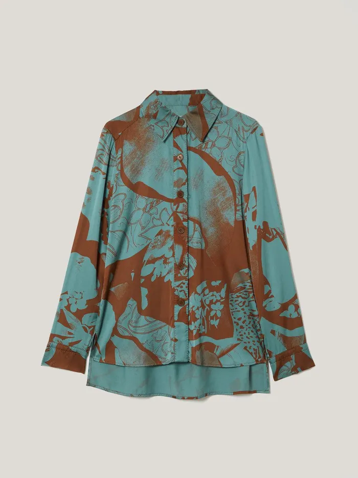 Women Collage Stitch Detail Shirt Blue Jigsaw Shirts and Tops