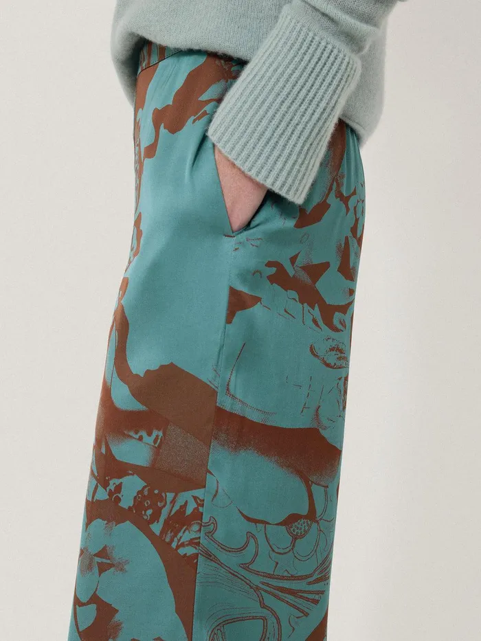 Women Collage Stitch Detail Trouser Blue Jigsaw Coords