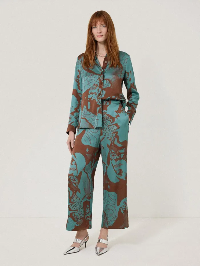 Women Collage Stitch Detail Trouser Blue Jigsaw Coords