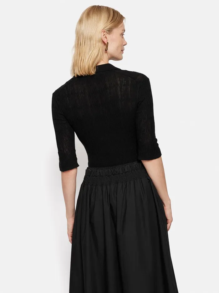 Women Collar Knitted Top Black Jigsaw Shirts and Tops